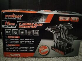 Ref94222-94223 18pc Sae Metric T Handle Allen Wrench Ball End Hex Key Set Long With Storage Stand