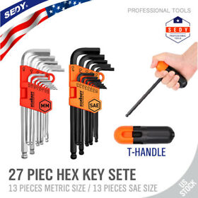 Ref94224 27 Pc Allen Wrench Hex Key Set Tool Alan Metric Sae Ball End Short Long Arm
