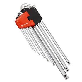 240100 9 Piece Metric Stubby Long Arm Ball End Hex Key Wrench Set Red
