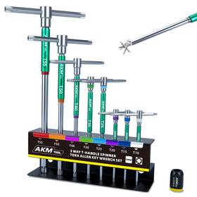 T10-t55 Akm Tool 607602305139 9 Pcs 3-way T-handle Torx Star Allen Wrench Set Sliding Handle T H