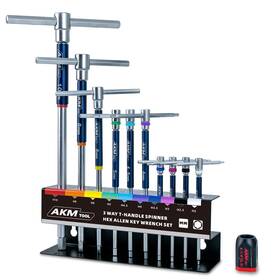 Akm Tool 635405700233 11 Pcs 3-way T-handle Hex Allen Key Wrench Set Metric 2mm-10mm Sliding Han