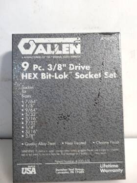 56370 Allen 9 Piece 3/8 Inch Drive Bit-lok Socket Set Sae - Missing 7/32