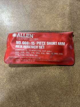 84666 Allen New Old Stock 15 Piece Short Arm Hex Wrench Set No. 666