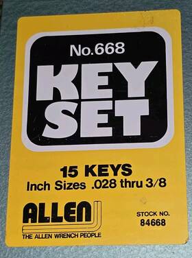 84668 Allen Vintage 15 Key .028 - 3/8 No. 668 Usa Nos