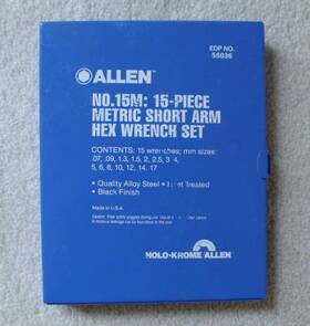 No.15m Allen New 15-piece Metric Short Arm Hex Key Wrench Set Made In Usa