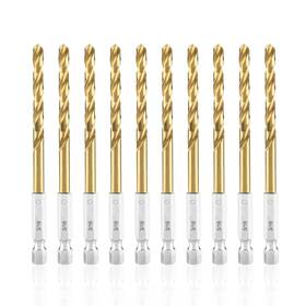Ah1907-3 Amoolo Ah1907-3/16 3/16 Twist Drill Bit Set 10pcs Titanium Hss Hex Shank 3/16ftft