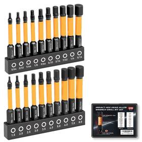 Amawdb20p Aresmro Impact Hex Head Allen Wrench Drill Bit Set 20pcs Metric&sae 1/4 Inch Hex-sh