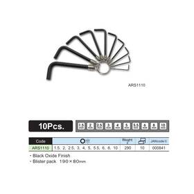 Ars1110 Asahi 10-piece Hex Key Wrench Set On Metal Ring Made In Japan