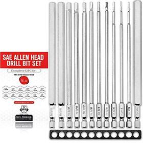Baker And Bolt 6inch Long Hex Head Allen Wrench Drill Bit Set Impact Ready