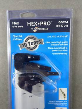 00024 Bondhus Hex Key Pivot Head Hex-pro Wrench Set 5pc 3/16 7/32 1/4 5/16 And 3/8 Inch