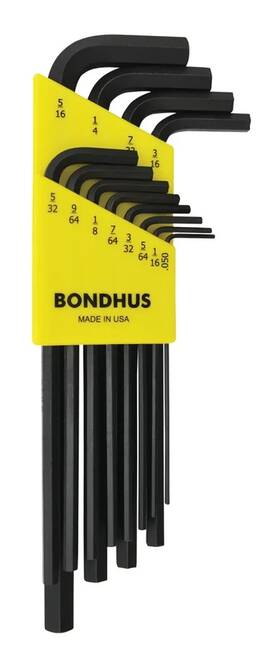 12136 Bondhus 12 Pieces Hex Key Set L-wrenches Long Length .050 Inch -5/16 Usa