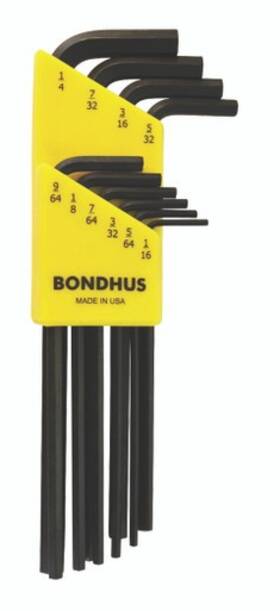 12138 Bondhus Set 10 Hex L-wrenches 1/16-1/4 Inch - Long