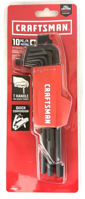 Cmht26022 Craftsman 10pc. Hex Key Set With T-handle For More Torque 10-key Metric