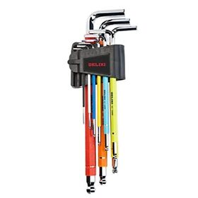 Delixi Color Coded Ball End Hex L-key Set Metric 1.5-10mm 9 Pieces Long Arm