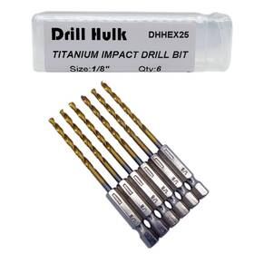 Dhhex25 Drill Hulk Pack Of 6 1/8-inch Titanium Nitride Coated Bit Hex 1/8 In Gold