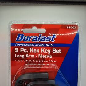 81-003 Duralast Metric Hex Key Allen Wrench Set Long Arm Steel New
