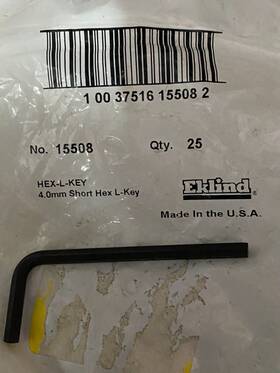 15508 Eklind 4.0 Mm Short Hex L-key Edp New Pack Of 25