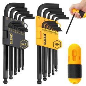 B0d69cp11b Elead 27pc Hex Key Set Metric Sae Ball-end Long/short Arm Grip Handle Durable Ca