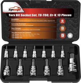 Epauto 690443851958 Torx Bit Socket Set Star Bit- 13 Pieces Black/stainless Steel