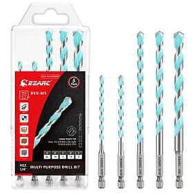 Ezarc 5pc Carbide Tip Multi-purpose Drill Bit Set Hex Shank Masonry Ki