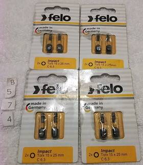 636157 Felo 8pc Torx T-15 1 Inch Impact Bits Made In Germany
