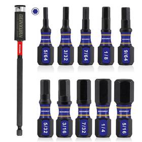 Ghx25011s150 Geinxurn 10pc 1 Inch Sae Hex Head Impact Tough Magnetic Allen Wrench Drill Bits Set 1/4