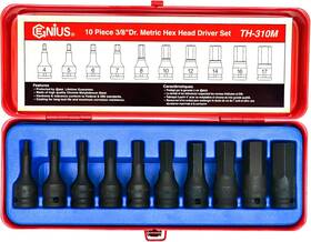 Th-310m Genius Tools 445013793786 10 Piece 3/8 Inch Dr. Metric Hex Impact Bit Socket Set