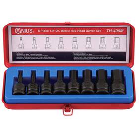 Th-408m Genius Tools 668233855783 8pc 1/2 Inch Dr. Metric Hex Impact Bit Socket Set Cr-mo -