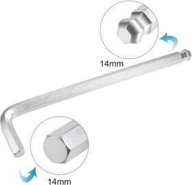 Greener 782685074148 1 Pcs 14mm Ball End Hex Key Wrench L Shaped Long Arm Allen Cr-v