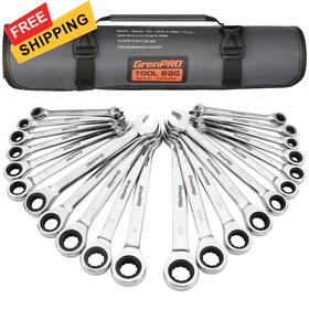 071063 Grenpro Ratcheting Wrench Set Combination 22-piece Sae And Silver