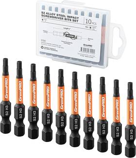 071088am1 Grenpro Hex Bit Set Impact Head Allen Wrench Drill 3mm 10pcs Metric 1/4 Inch H
