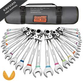 071671 Grenpro Ratchet Wrenches Set 23pc Flex Head Ratcheting Wrench Silver Black