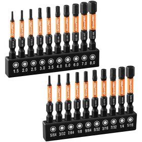Gsd123 Grenpro Hex Bit Set Impact Head Allen Wrench Drill 20pcs Metric&sae 1/4