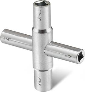 Hanpex 744110510607 4-way Sillcock Key Wrench 1/4 Inch 9/32 5/16 11/32 Fits Most