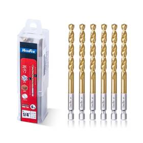 Hf101016 Highfire 1/4 Inch Hex Drill Bits Twist Titanium Bit 6pcs Yellow