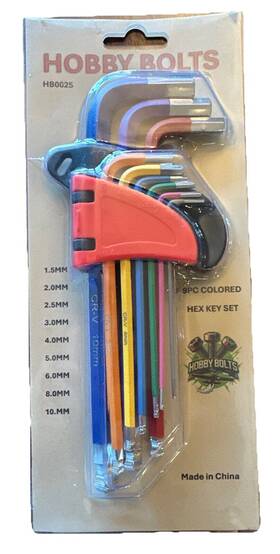 Hb0025 Hobby Bolts 9pc Colored Ball End Hex Driver Set Metric Allen Wrench 1.5mm-10mm