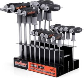Uk-94387 Horusdy 18-piece T-handle Allen Wrench Set Inch/metric Long Arm Ball End Hex