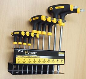 Hoteche 10pc T-handle Torx Star Key Wrench Set 2 Drive Ends Stand Rack