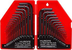 250-3 Hurofe 313090277260 Hex Key Allen Set 30-piece 7/250-3/8 Inch 0.7-10 Mm Long Arm And Short