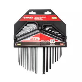 Husky 445016744792 Bite Sae/metric Non-slip Hex Key Set 18-piece