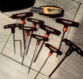 76207 Husky Vaco T-handle Folding Hex Key Set Steel Sae 10pc 3/16-1/4in Black Red