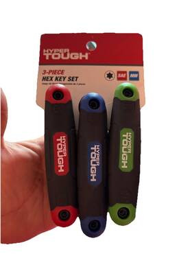 Hyper Tough 820909824237 3-piece Folding Hex Key Set Metric Sae Star 1272v New