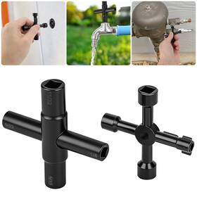 Ibrookauction 616361655027 Multifunction Water Key Wrench 4 Way Valve Tool Utility Meter Cabinet Access
