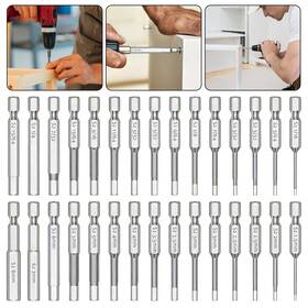 Ibrookauction 655887912955 30pcs Hex Head Allen Drill Bit Set 1/4 Inch Shank Metric Sae S2 Steel Magnetic 50mm