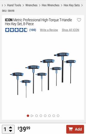 Thhk-8 Icon High Torque T-handle Hex Key Set Metric And Sae Ergonomic Grip 8 11 Pc