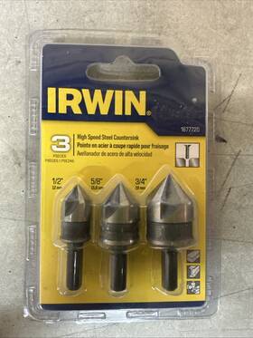 1877720 Irwin New High Speed Steel Countersink 3pc 1/2 Inch 5/8 And 3/4 Pn