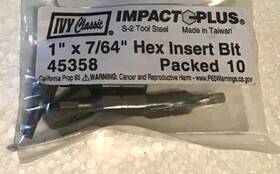 45358 Ivy Classic 10 New 1 Inch X 7/64 Hex Insert Bits S2 Steel Impact Plus Free Shipping