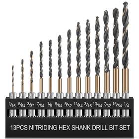 Dbs001 Jonchinjn 13pcs Hex Shank Drill Bit Set Professional Hss 1/16 Inch To 1/4 Black