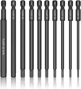 K Kwokker 313047868855 10 X Long 100mm 1/4 Inch Hex Head Allen Wrench Drill Bits 5/16 To 5/64 Sae