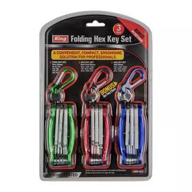 King 445022450489 3-pieces Folding Hex Key Wrench Set Standard Ball-end And Torx 36 Sizes